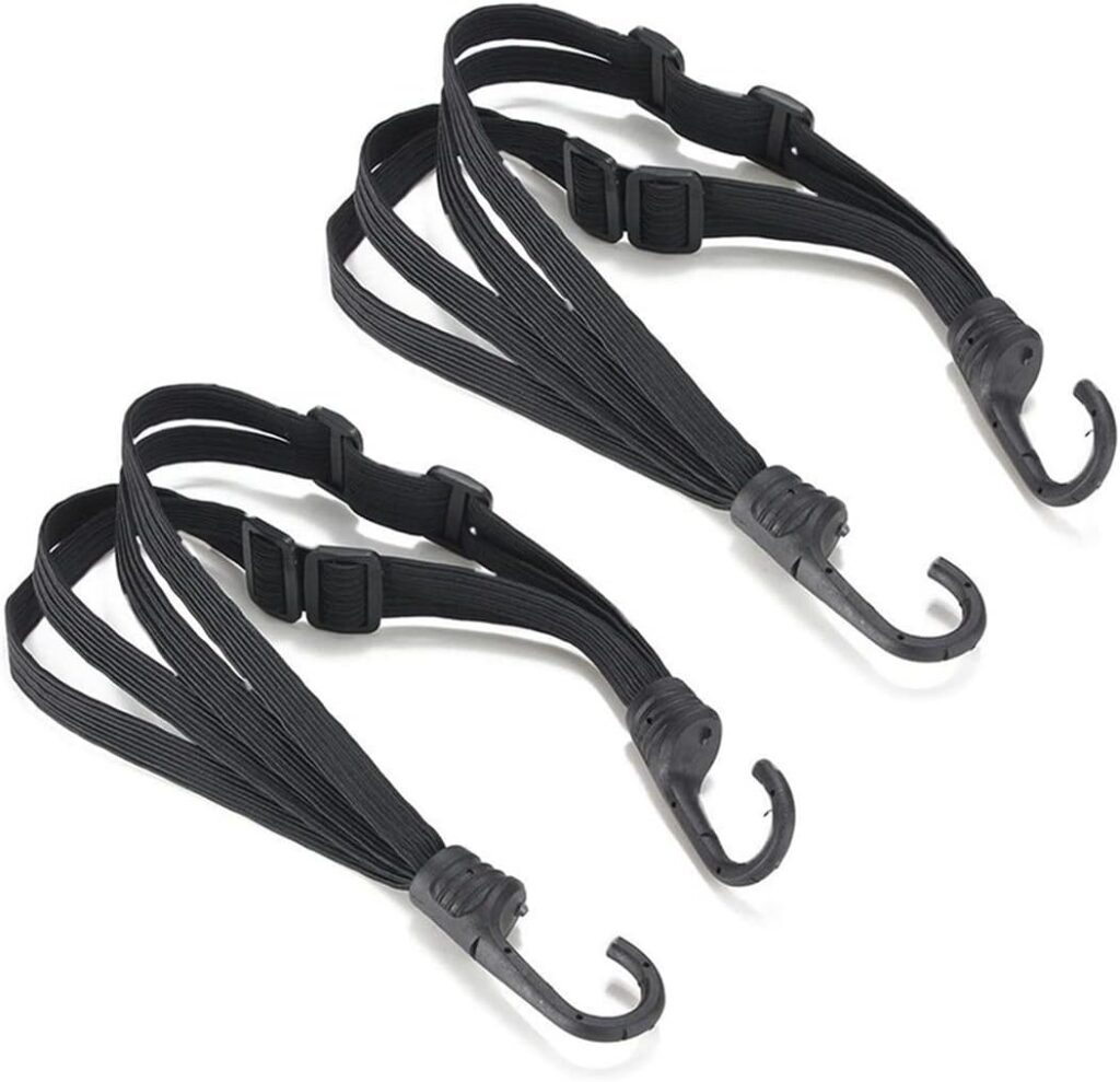 2 Pcs Motorcycle Helmet Rope High Retractable Black Luggage Helmet Mesh Elastic Rope Strap with 2 Hooks(23.6)