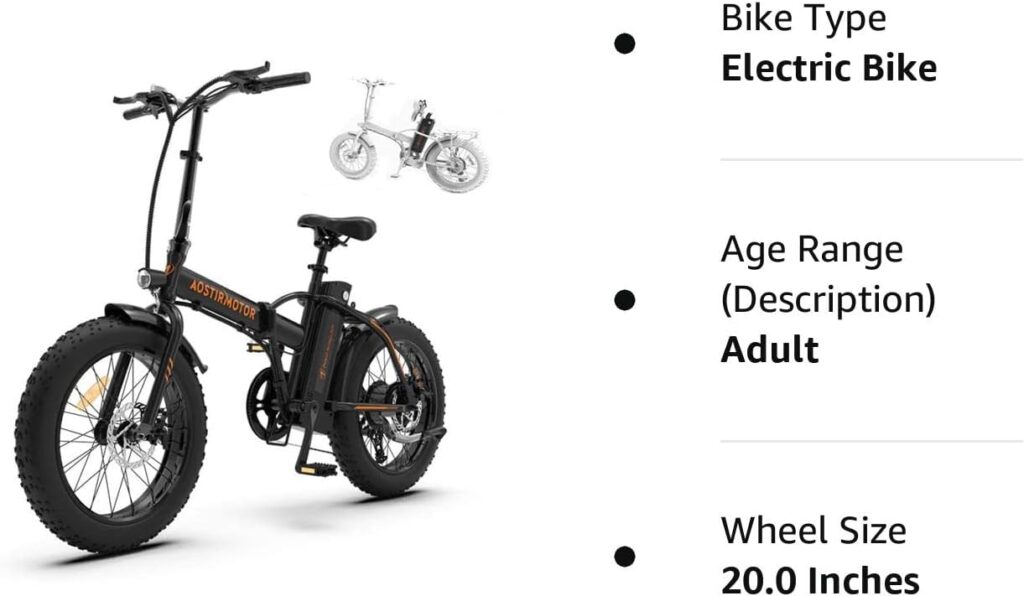 aostirmotor Folding Electric Bike 20 inch Fat Tire Electric Bicycle with 500W Motor 36V 13AH Removable Lithium Battery,ebike for Adults