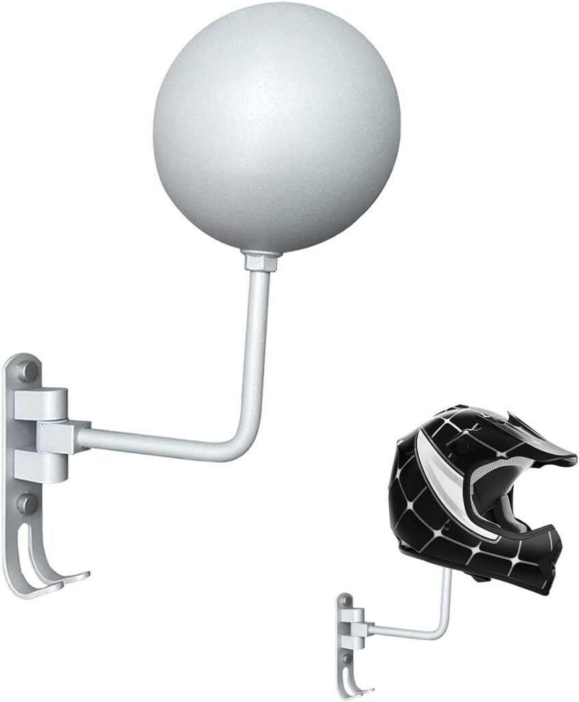 HIZOLVIO Motorcycle Helmet Rack, Bike Helmet Holder Wall Mount with 2 Metal Hooks for Hat Helmet (1 Pack) (White)