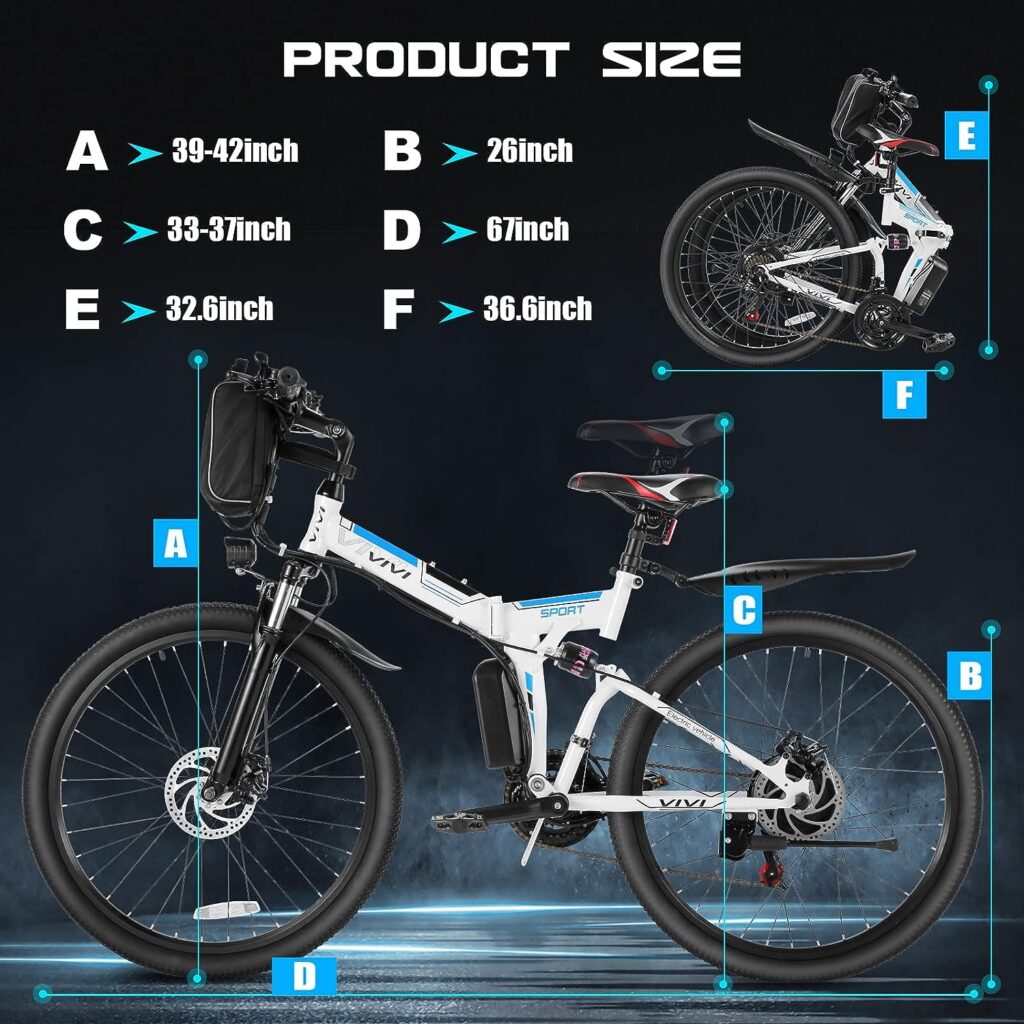 Vivi Electric Bike for Adults Foldable 500W Electric Mountain Bike 26 Ebike 20MPH Adult Electric Bicycles with 48V Removable Battery, Up to 50 Miles, Professional 21 Speed, Dual Shock Absorber