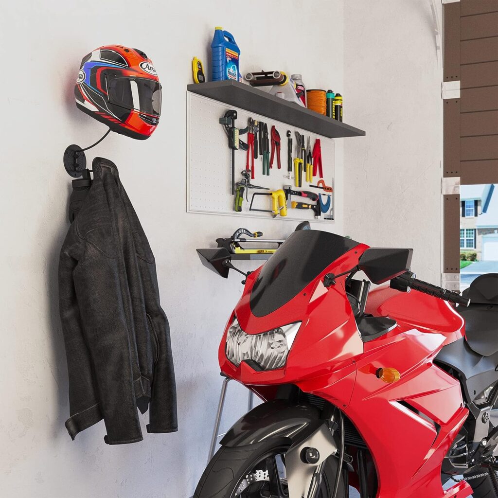 Wallniture Casco Bike Helmet Rack Wall Mount, Garage Storage, Hooks for Hanging Motorcycle Accessories Metal, Black
