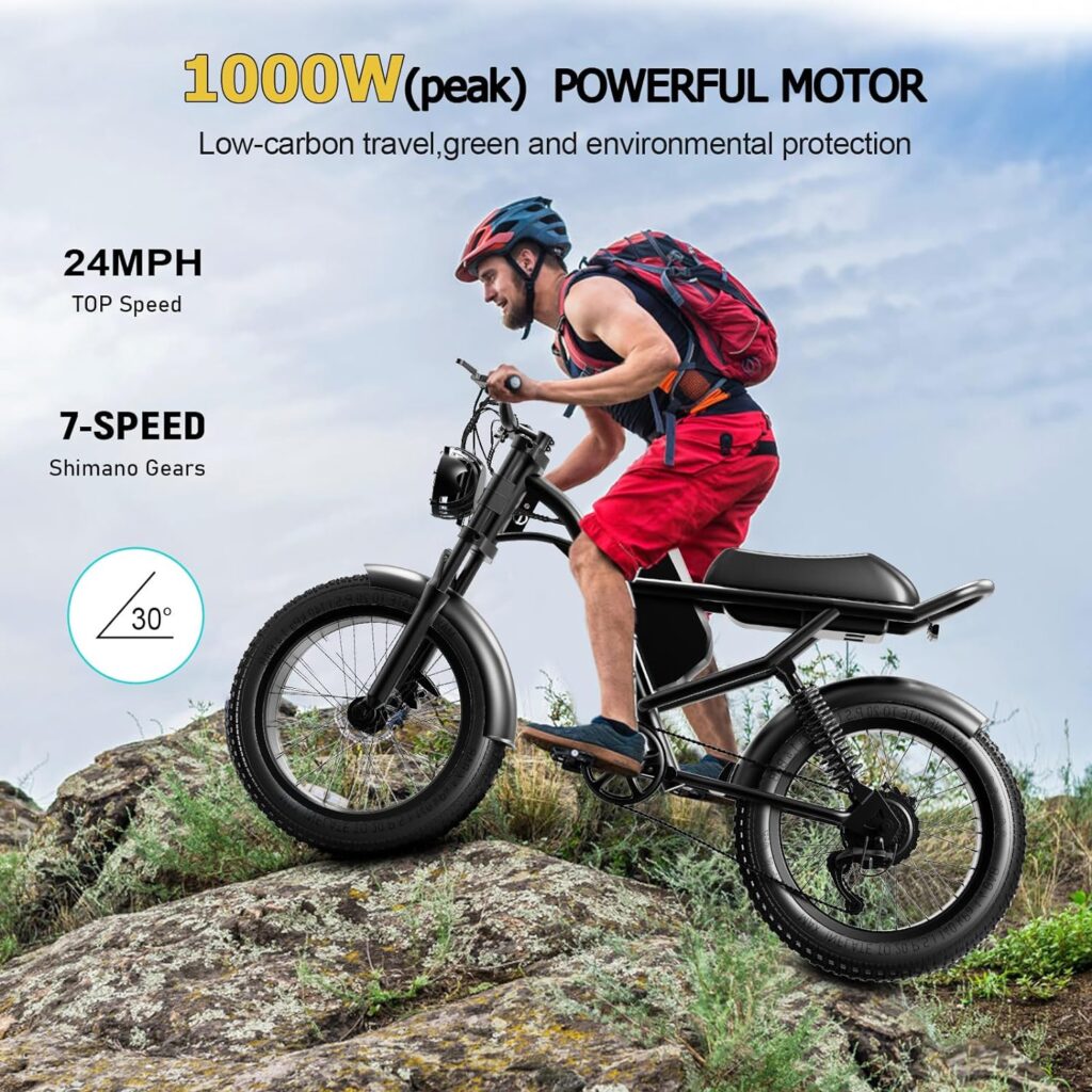 Aizepa Electric Bike for Adults,1000W Electric Motorcycle Dirt Bike,20 x4.0 Fat Tire Mountain Ebike,48V 15.6AH Commuter Electric Bicycle,Up to 24MPH,Ship from US