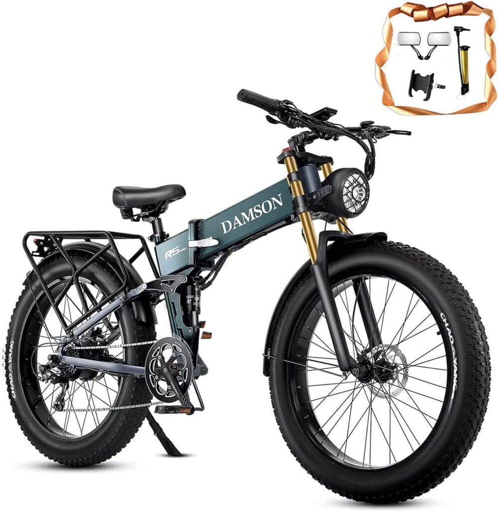 DAMSON Electric Bike 1000W 48V 20AH/17.5Ah Removable Battery Long Range Mountain Electric Bicycle up to 30MPH All Terrain Fat Tire Electric Bicycles with Full Suspension  Dual Hydraulic Disc Brake