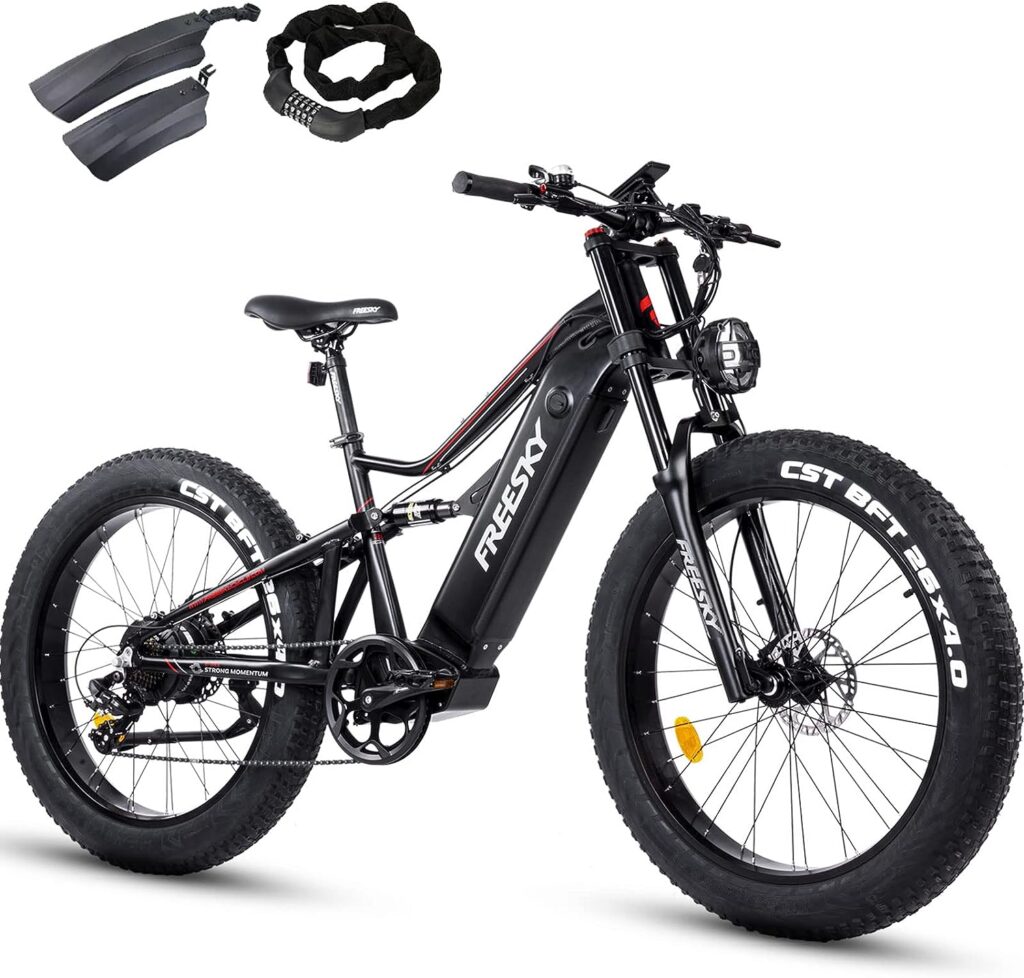 FREESKY Electric Bike for Adults 1000W BAFANG Motor 48V 20Ah Samsung Cells Battery 26 Fat Tire Full Suspension 35MPH Ebike