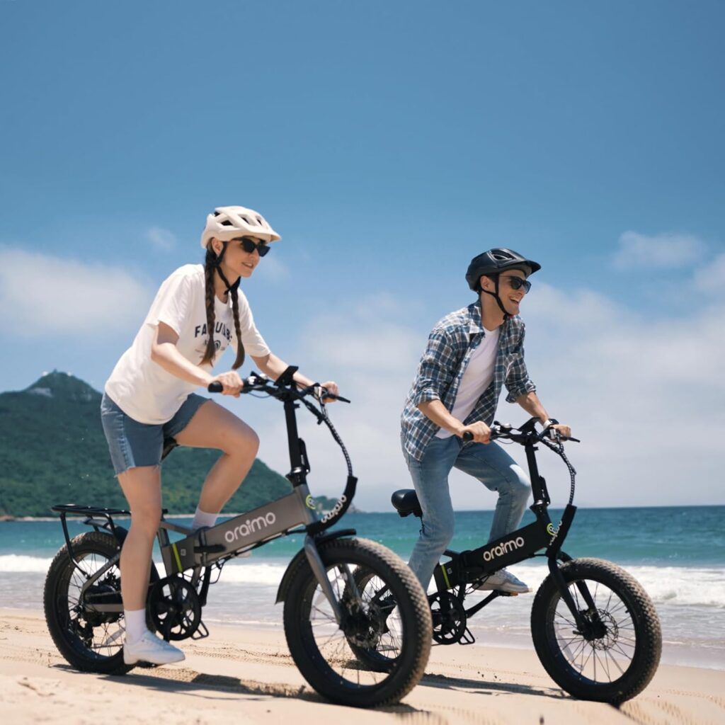 Oraimo 750W-1000W Electric Bike, Up to 45 Miles 557Wh Hidden Li-ion Battery, 3A Fast Charge, 20 Fat Tire Folding Ebike, 7 Speed Gear, LCD Display, Shock Absorbing Seat Tube, Complies to UL2849