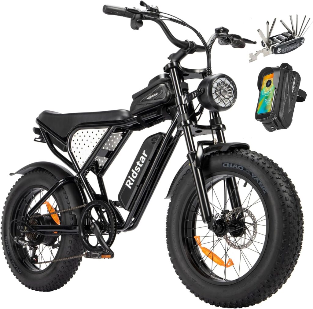 PHNHOLUN Electric-Bike-Adults Vintage Electric-Motorcycle 1000W-Dirt-Bike - 20 Fat Tire Electric-Bicycles with 48V 13Ah Battery Up to 25MPH, Shimano 7 Speed, Hydraulic Disc Brake(US Warehouse)