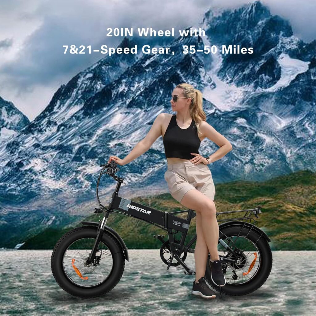Recherclie Snow Electric Bike for Adults Foldable 1000W Motor,26 MPH 48V/14Ah 20 x 4.0 Fat Tire Removable Battery Assist Bicycle with Shimano 7-Speed Snow Beach Mountain Ebikes black