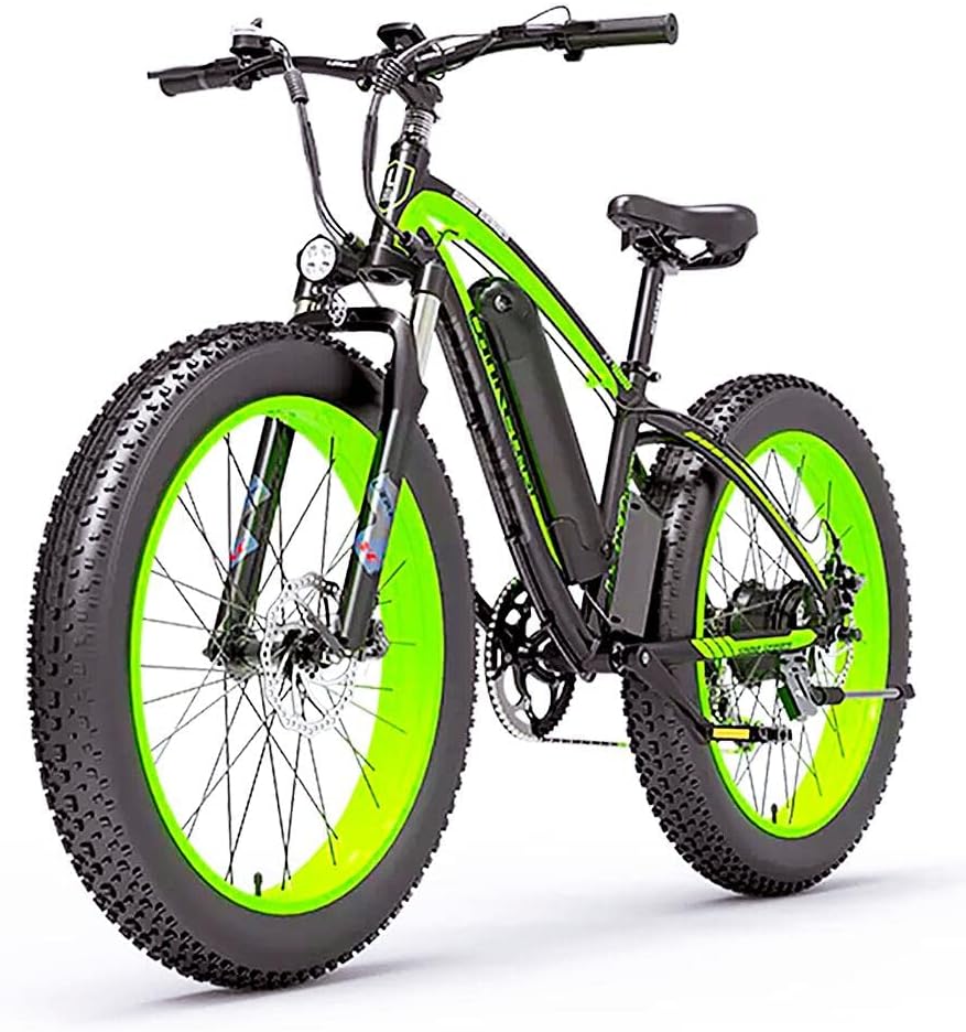 iRonsnow LANKELEISI 26 Electric Mountain Bike, 1000W 48V 16Ah Electric Bicycle, Shimano 7 Speed All-Terrain 4.0 Fat Tire XF4000 E Bike - 5 Gifts (Green)