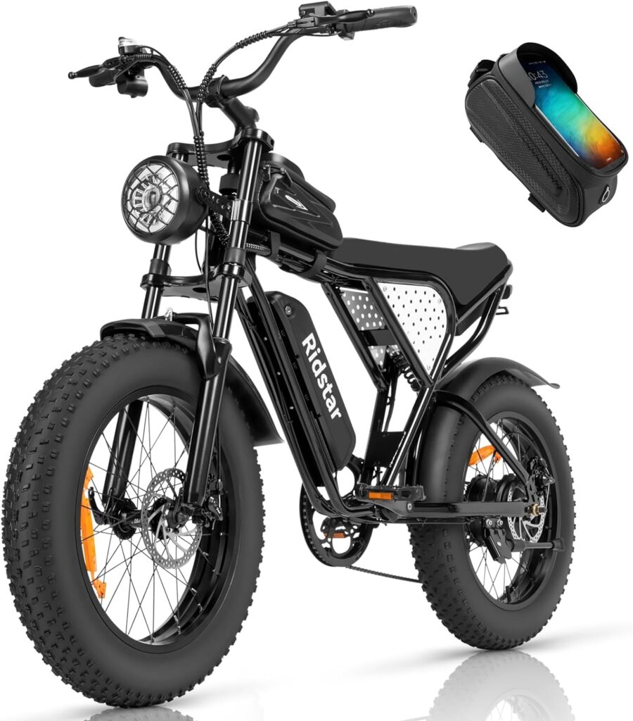 Ridstar Electric Bike for Adults, 20 1000W Fat Tire Motorcycle, 25MPH Dirt Bike with Removable 48V15Ah Battery E-Bike Shimano 7, Black (Q20 MINI)