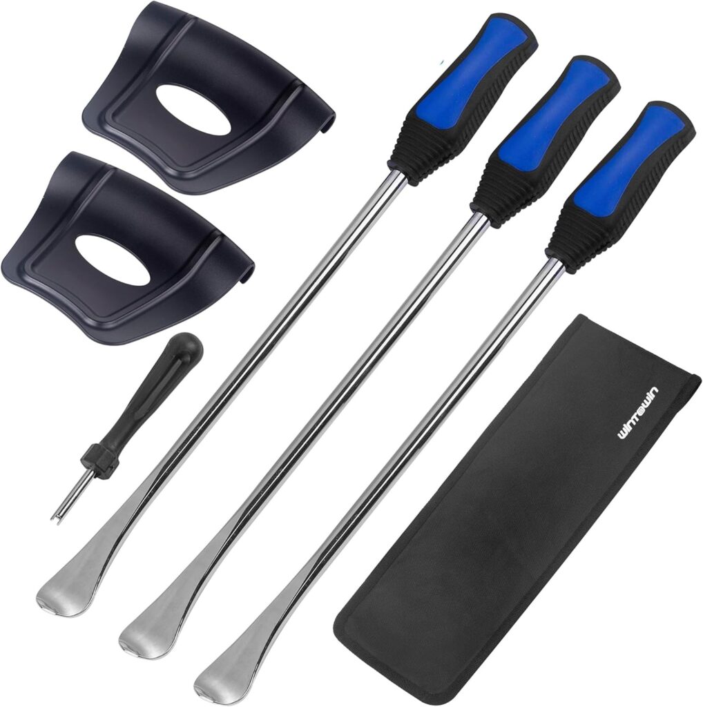 14.5inch Tire Spoons Motorcycle, Lawn Mower,Dirt Bike Tire Spoon Set, Professional Tire Changing Spoons Lever Iron Removal Tool Kit with Bag 3x14.5 inch Tire Irons and 2 Rim Protector