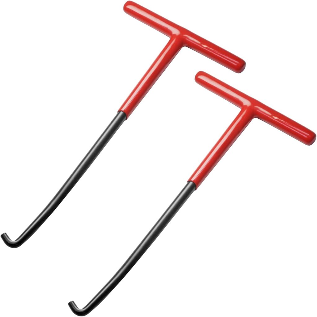 2 Pieces Exhaust Spring Puller Red Motorcycle Exhaust Spring Hook Tool T Shaped Handle Pipe Spring Puller Removal, Installation, Adjustment for Snowmobile Dirt Bike