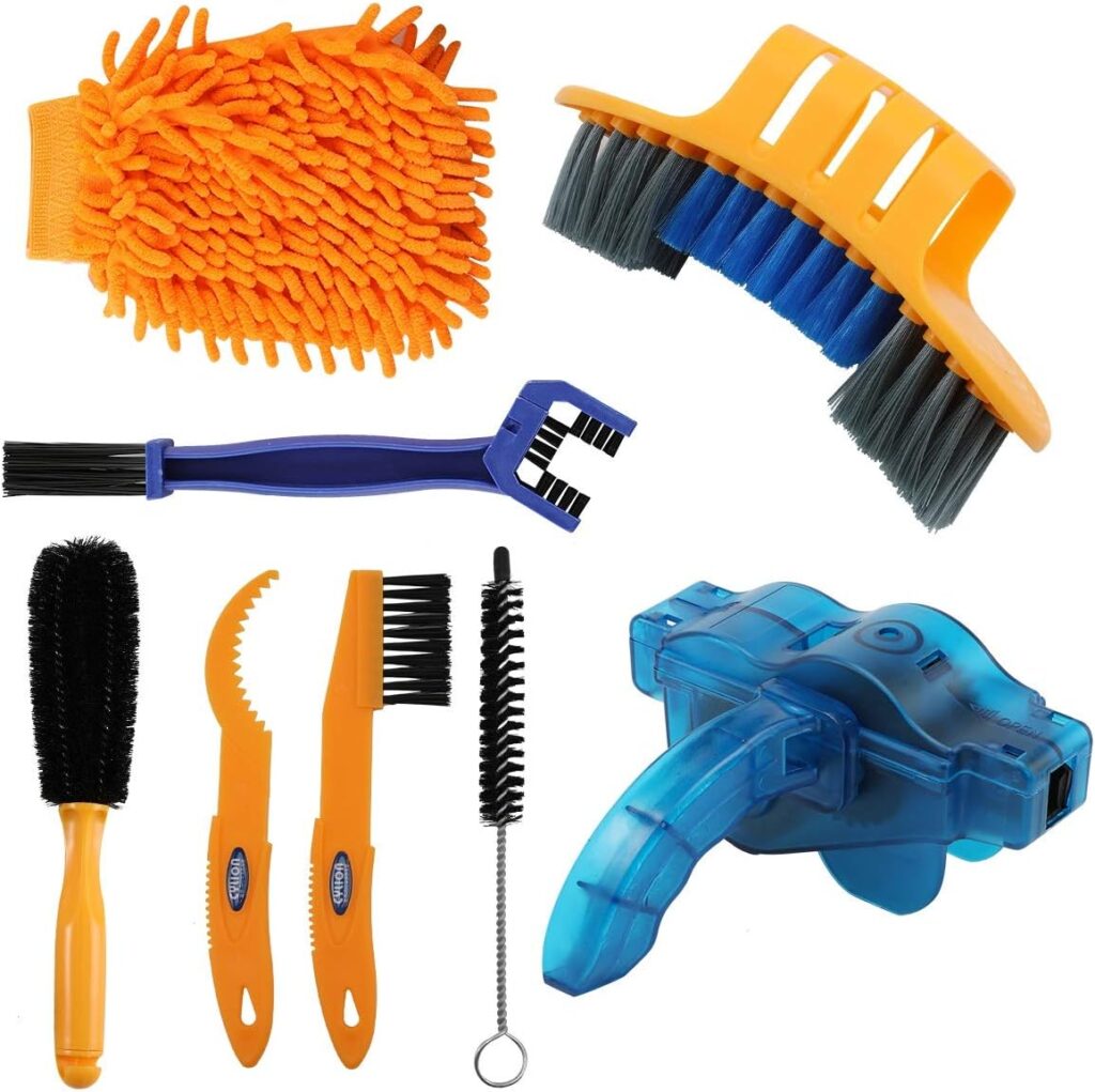 8 Pieces Precision Bicycle Cleaning Brush Tool Including Bike Chain Scrubber, suitable for Mountain, Road, City, Hybrid,BMX Bike and Folding Bike