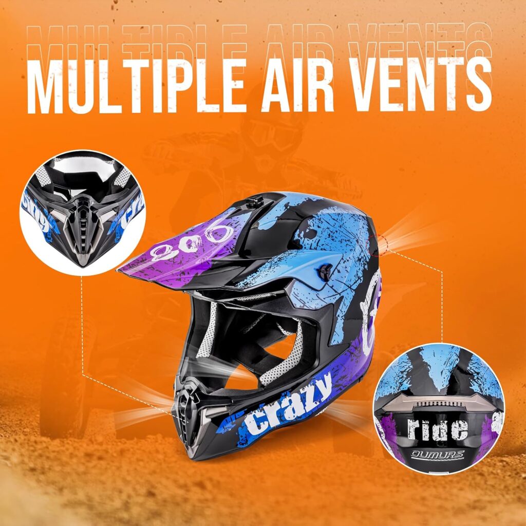 Adult ATV Dirt Bike Helmet with Goggles Gloves  Mask Quick Release Buckle Adjustable Sun Visor Motorcycle Adult Helmet Off-Road Motocross Downhill Moped MX for Unisex-Adult