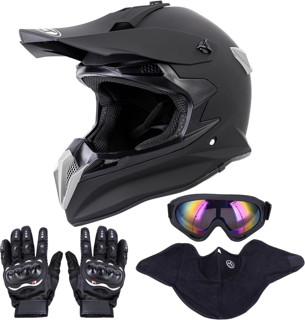 Adult Motocross Dirt Bike Helmet with Goggle, Gloves  Mask Dirt Bike ATV Helmet for Unisex-Adult Men Women Adjustable Sun Visor DOT/FMVSS-218 Off-Road Motorcycle Helmet UTV Helmet Downhill