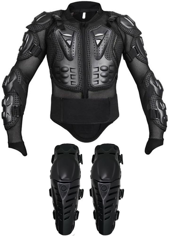 Adult Motorcycle Protective Jacket and Knee Pads, Motorcycle Accessories, Back Spine Chest Protector, Full Body Chest Armor for Motocross Dirt Bike Gear