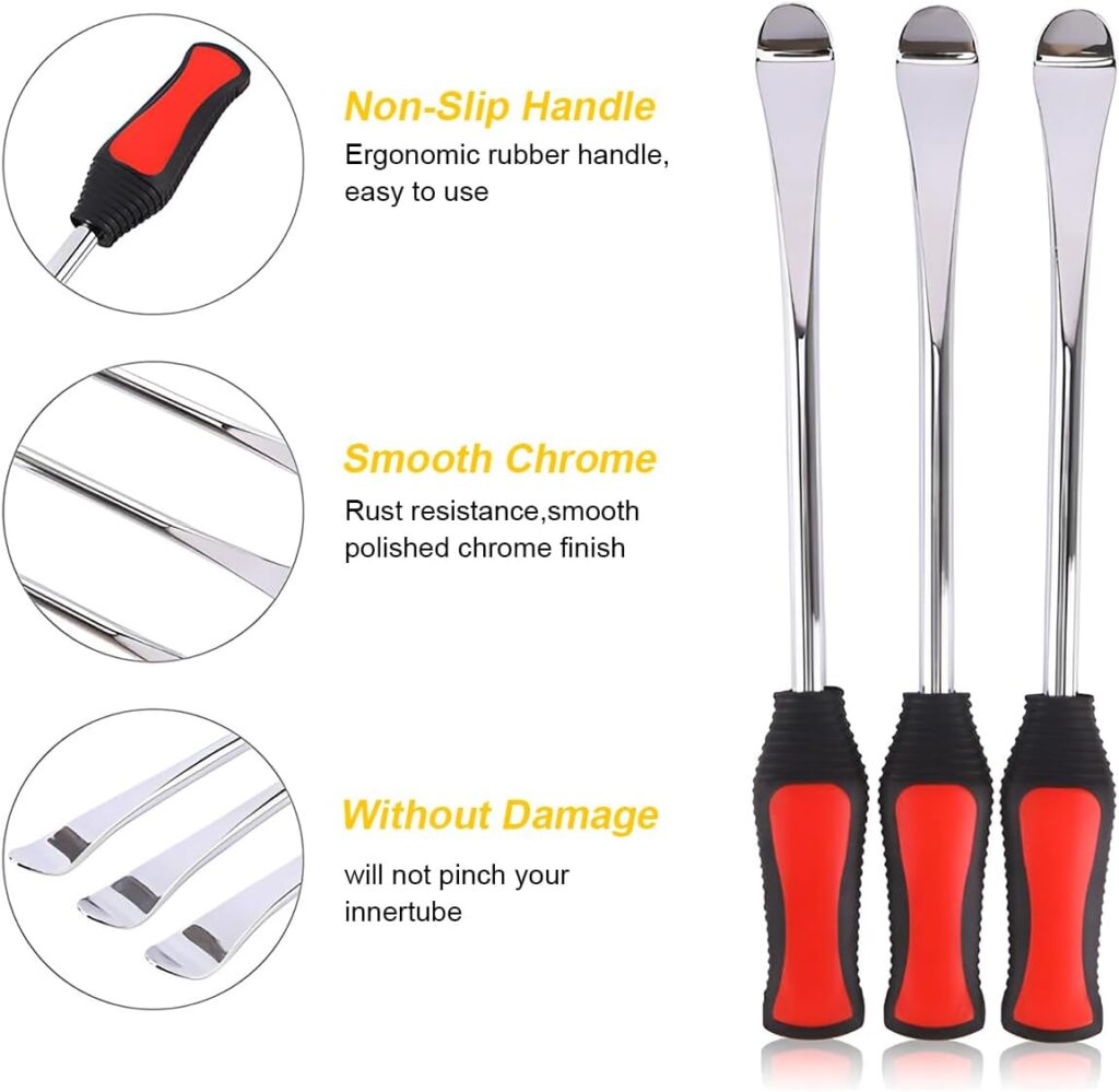 BELOMI Tire Spoons Lever Tool Set, Steel Professional Tire Changing Removal Kit with 1 Portable Bag + 3 Tire Spoons + 2 Rim Protectors, Tire Repair Tool for Motorcycle, Dirt Bike, Lawn Mower