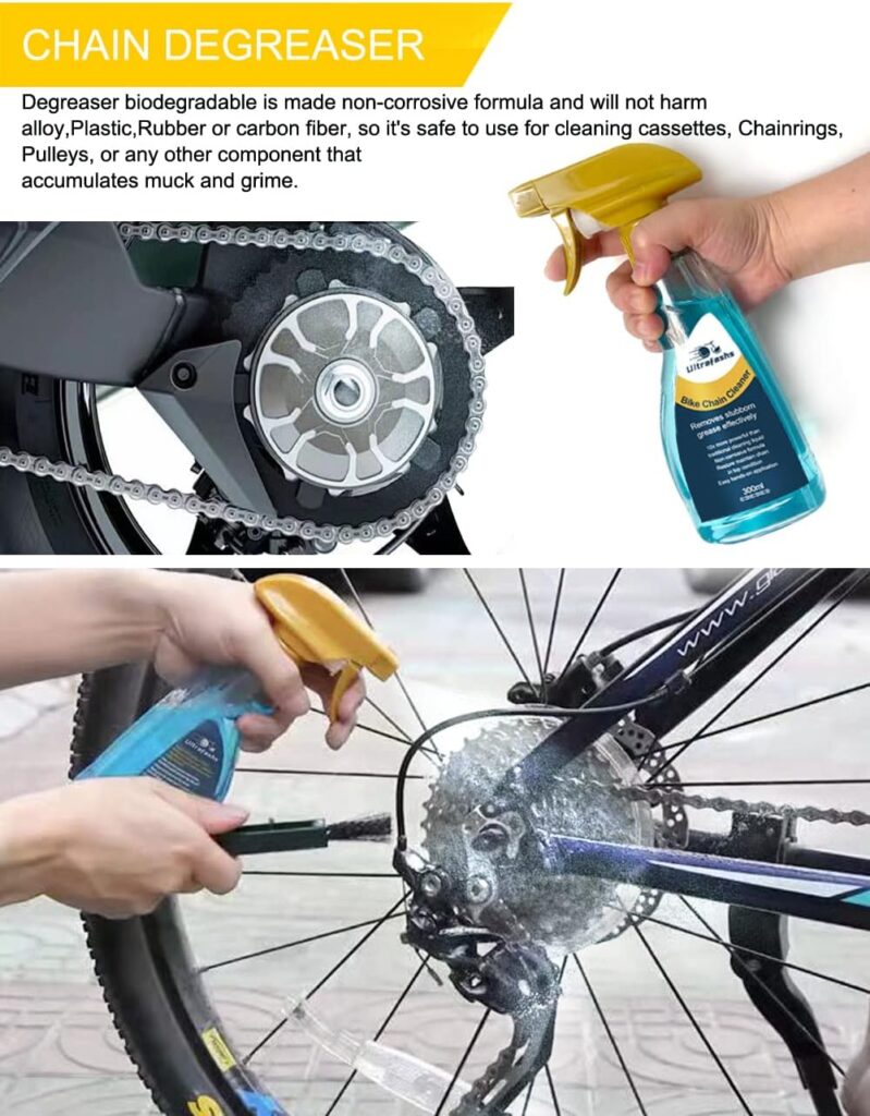 Bike Cleaner kit,Perfect kit to Clean/Protect/Lube Bicycle,with Chain Scrubber,Cleaning Brush Tool,Bike Cleaner(19oz),Degreaser(10oz),Wet Lubricant(2oz)