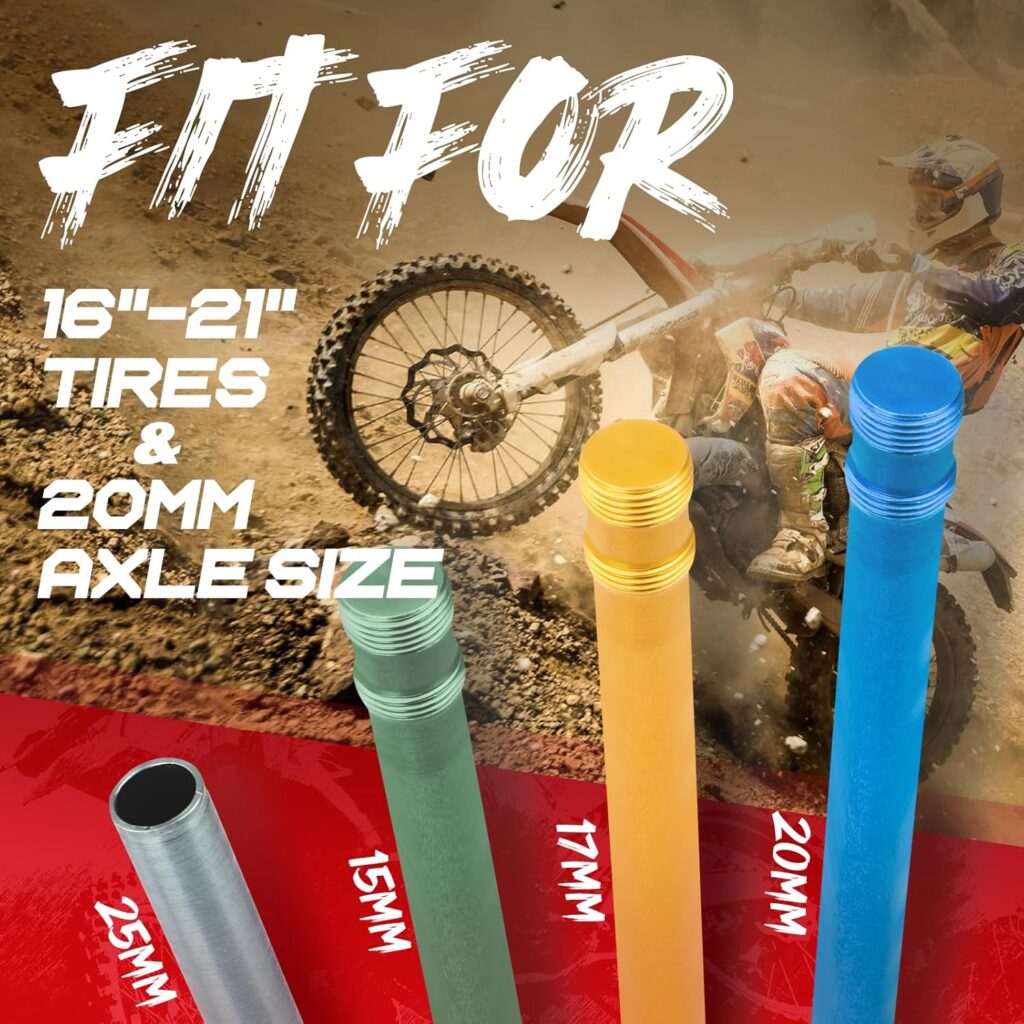 Dirt Bike Tire Changing Tools Fit for Enduro and Motocross 16 to 21 Wheels, Ultimate Bundle 15/17/20/25 mm Axle Shaft fit for 15-28 mm Axles.