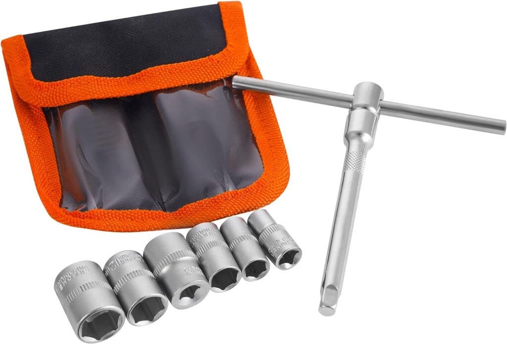 Folding Mini T-Handle Socket Set 1/4 Drive Tool Kit for Motorcycle ATV UTV, (007)