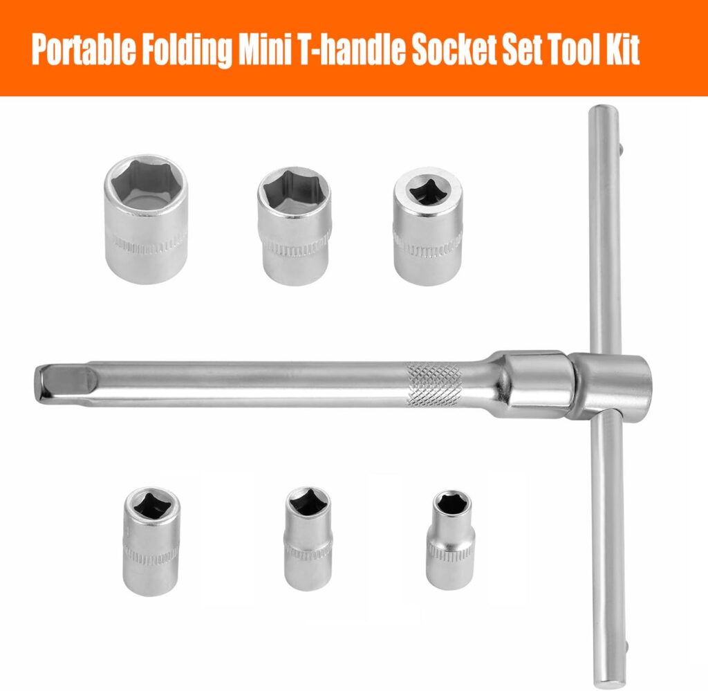 Folding Mini T-Handle Socket Set 1/4 Drive Tool Kit for Motorcycle ATV UTV, (007)