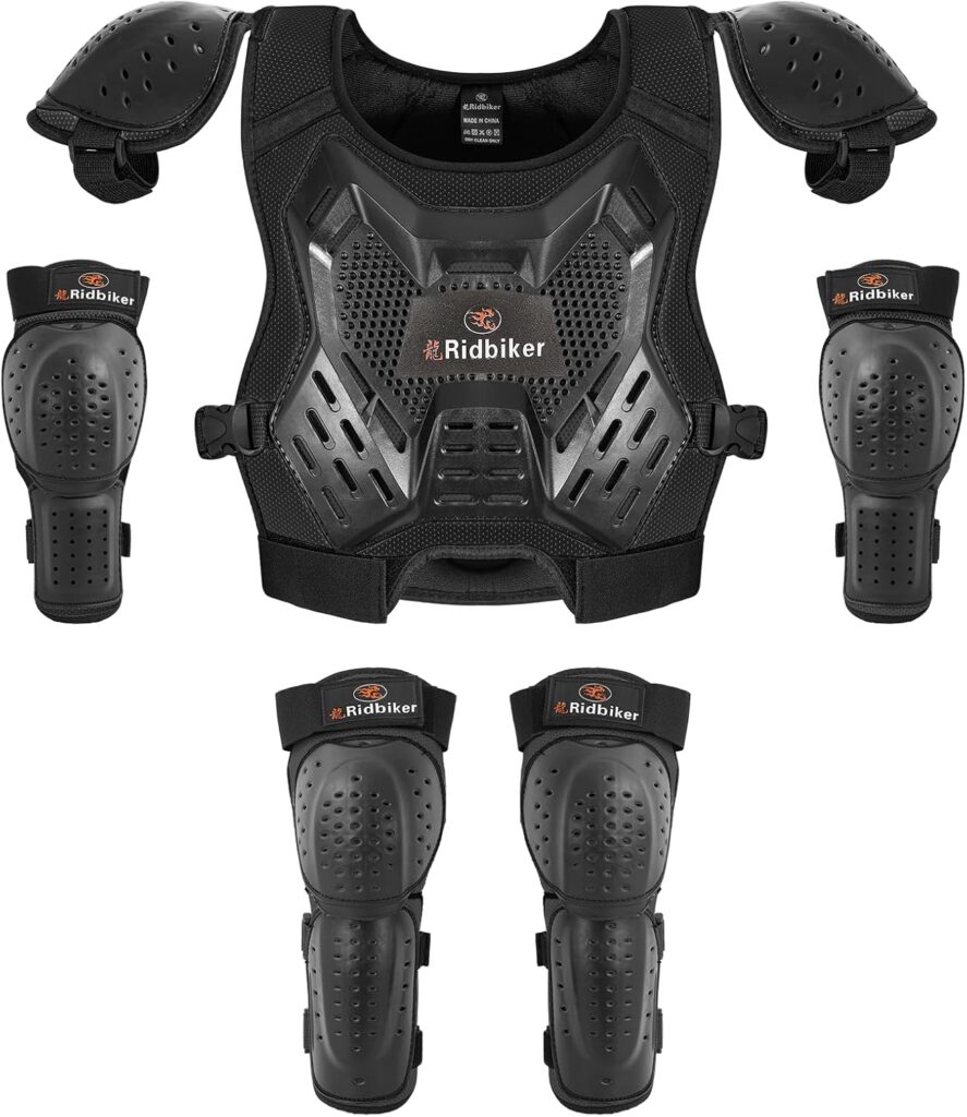 Kids Dirt Bike Gear Armor Vest Suit, Motorcycle Chest Protector with Knee Elbow Pads, Youth Riding Protective Gear for Motocross Cycling Skating Ski Off-Road