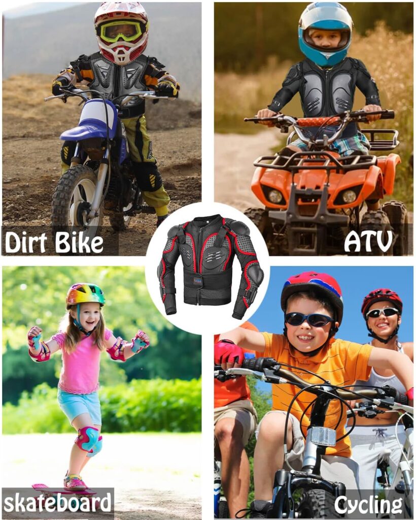 Kids Motorcycle Jacket-Dirt Bike Gear for MTB ATV,Motocross Armor Jacket,Chest Back Elbow Protection for Skateboard Skating