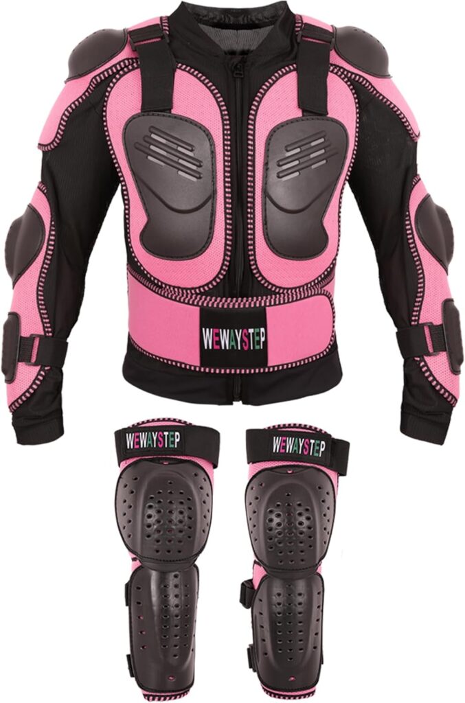 Kids Motorcycle Jacket Dirt Bike Gear,Motocross Spine Chest Protector Armor Suit with Knee Shin Guards