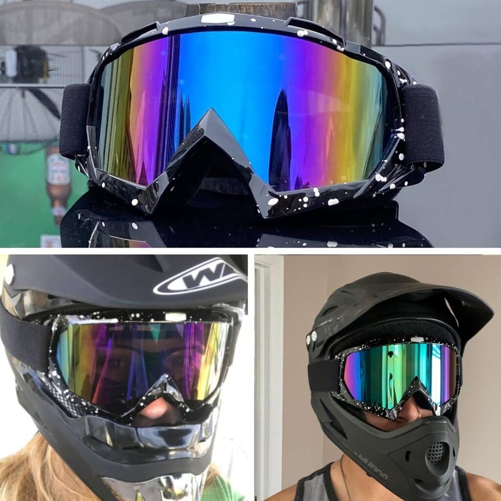 Motorcycle Goggles Dirt Bike Goggles Windproof ATV Dustproof Racing GogglesScratch Resistant Ski Goggles Protective Safety Glasses PU Resin (Black frame+Color lens)