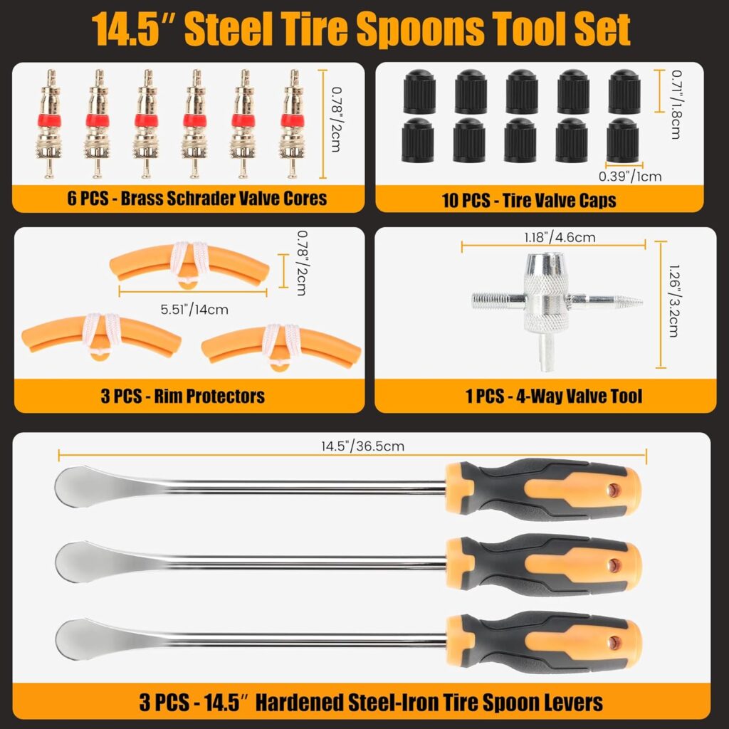 MULWARK Tire Spoons 14.5 Inches Motorcycle Tire Changer Durable Chrome Vanadium Steel Tire Changing Kit Includes Rim Protectors Easy to Use Tire Iron