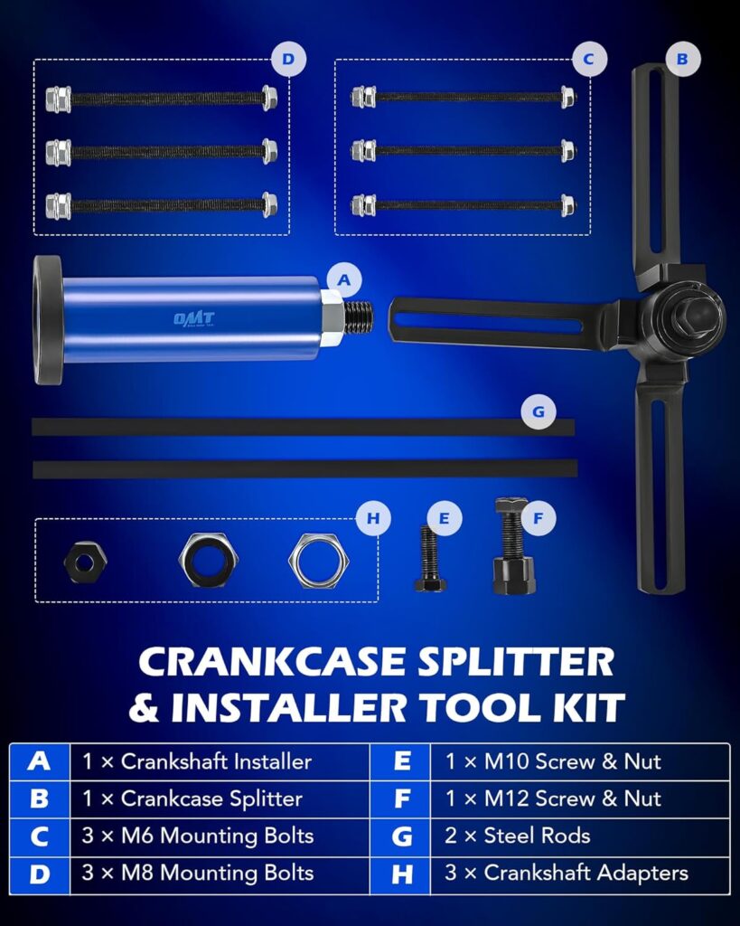 Orion Motor Tech 15 Piece Crankcase Splitter and Installer Tool Kit, Crank Case Splitter Separator Installer Puller with 360 Degree Adjustable Arms for Motorcycle Dirt Bike ATV 2  4 Stroke Crankcase