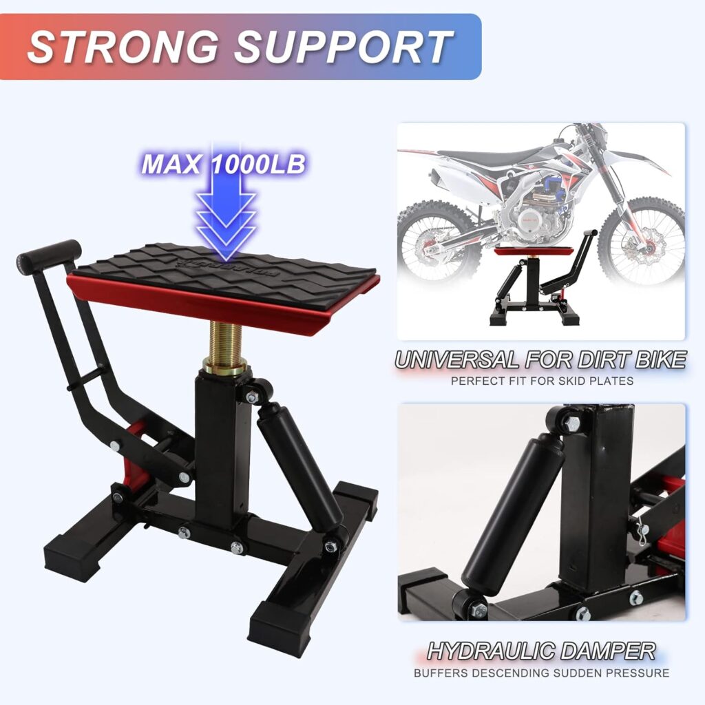 POLARBEAR Dirt Bike Stand Adjustable Jack Stand 1200Lbs Capacity Engine Stand Vertical Rise Easy Operated with DIY Stickers Lightweight(Black)