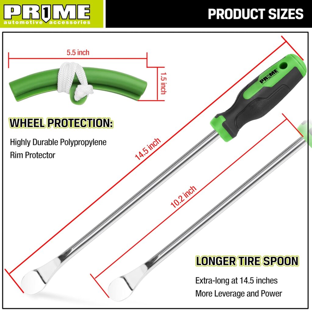 PR1ME 14.5 Tire Spoons Tool Set, Motorcycle Dirt Bike Tire Changing Kit with 3 Tire Spoons, 10 Valve Caps, 6 Valve Cores, 3 Rim Protector, Valve Tool, Bag, Tire Levers Tools for ATV, Lawn Mower