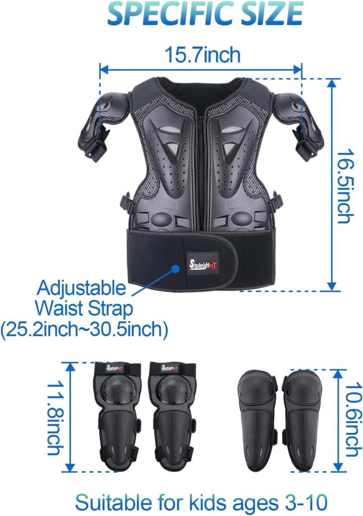 StarknightMT Kids Motorcycle Armor Suit Dirt Bike Gear Riding Protective Chest Spine Back Protector Shoulder Arm Elbow Knee Protector Pads for Cycling Skateboard,Skiing,Skating,Off-Road