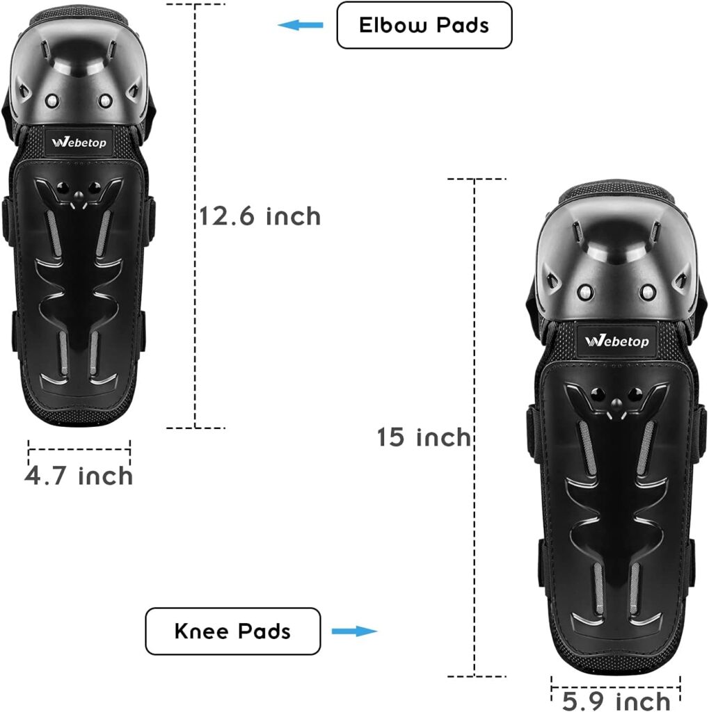 Webetop 4pcs Knee Shin Guards Elbow Guards Adult Dirt Bike Protective Gear for Men Adjustable Elbow and Knee Pads Motocross Mountain Bike Motorcycle