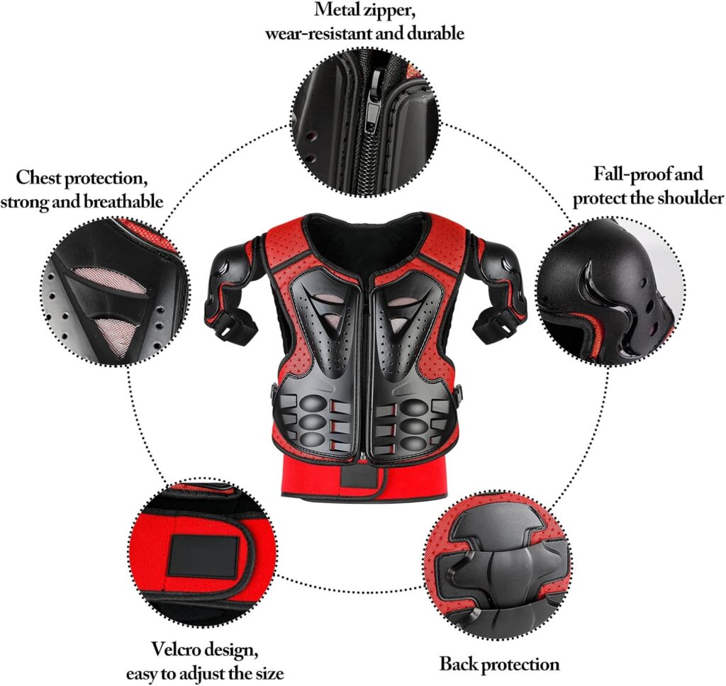 Youth Dirt Bike Gear, JUSTDOLIFE 5 PCS Motorcycle Armbor Protection Jacket, Kids Motorcycle Armor with Knee Pads Elbow Pads Chest Protector Racing for Outdoor Sports